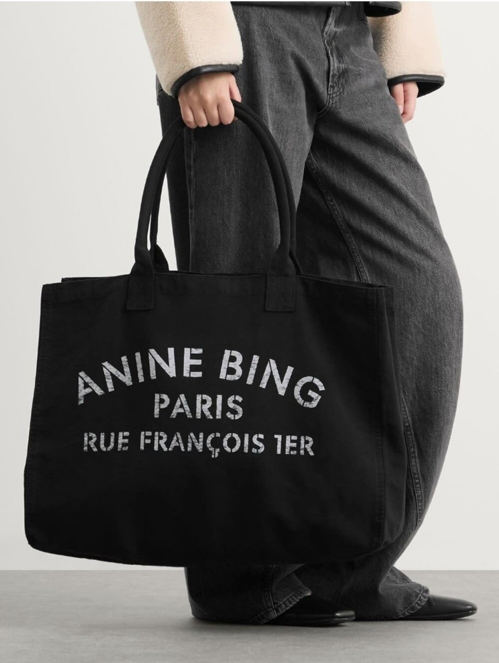 Anine Bing Leo Oversized Canvas Tote Black